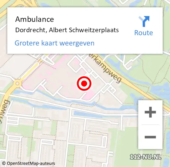 Locatie op kaart van de 112 melding: Ambulance Dordrecht, Albert Schweitzerplaats op 13 december 2017 00:59