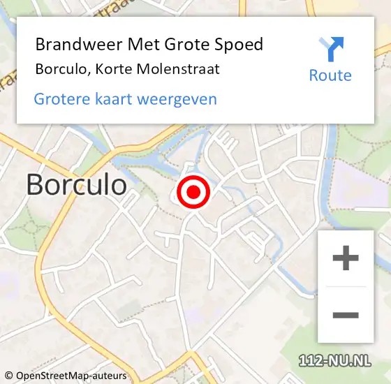 Locatie op kaart van de 112 melding: Brandweer Met Grote Spoed Naar Borculo, Korte Molenstraat op 13 december 2017 07:01