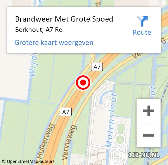 Locatie op kaart van de 112 melding: Brandweer Met Grote Spoed Naar Berkhout, A7 R hectometerpaal: 29,8 op 13 december 2017 07:16