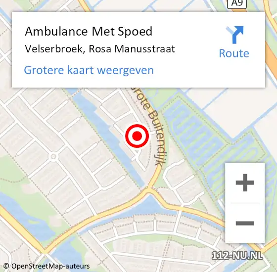 Locatie op kaart van de 112 melding: Ambulance Met Spoed Naar Velserbroek, Rosa Manusstraat op 9 februari 2014 19:22