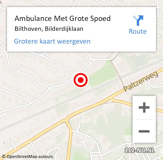 Locatie op kaart van de 112 melding: Ambulance Met Grote Spoed Naar Bilthoven, Bilderdijklaan op 13 december 2017 08:27