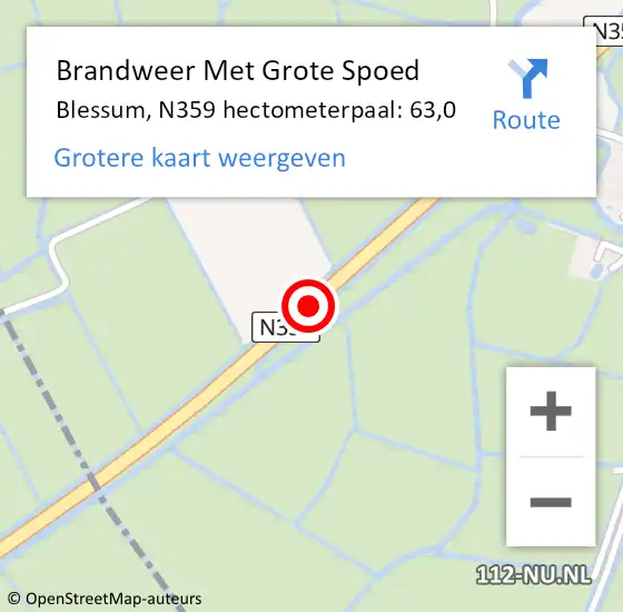 Locatie op kaart van de 112 melding: Brandweer Met Grote Spoed Naar Blessum, N359 hectometerpaal: 63,0 op 13 december 2017 08:56