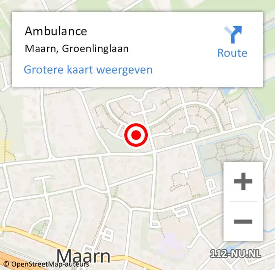 Locatie op kaart van de 112 melding: Ambulance Maarn, Groenlinglaan op 13 december 2017 09:17