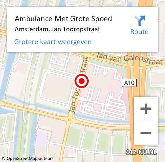 Locatie op kaart van de 112 melding: Ambulance Met Grote Spoed Naar Amsterdam, Jan Tooropstraat op 13 december 2017 09:35