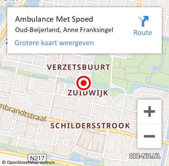 Locatie op kaart van de 112 melding: Ambulance Met Spoed Naar Oud-Beijerland, Anne Franksingel op 13 december 2017 09:58