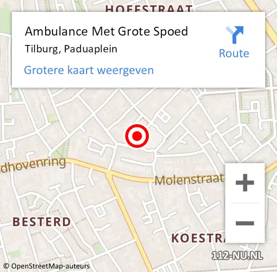 Locatie op kaart van de 112 melding: Ambulance Met Grote Spoed Naar Tilburg, Paduaplein op 13 december 2017 10:48