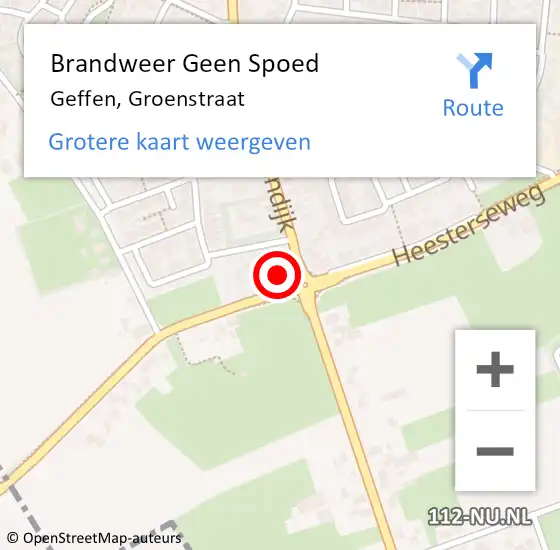 Locatie op kaart van de 112 melding: Brandweer Geen Spoed Naar Geffen, Groenstraat op 13 december 2017 12:53