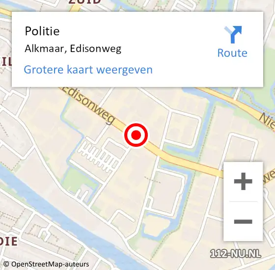 Locatie op kaart van de 112 melding: Politie Alkmaar, Edisonweg op 13 december 2017 12:53
