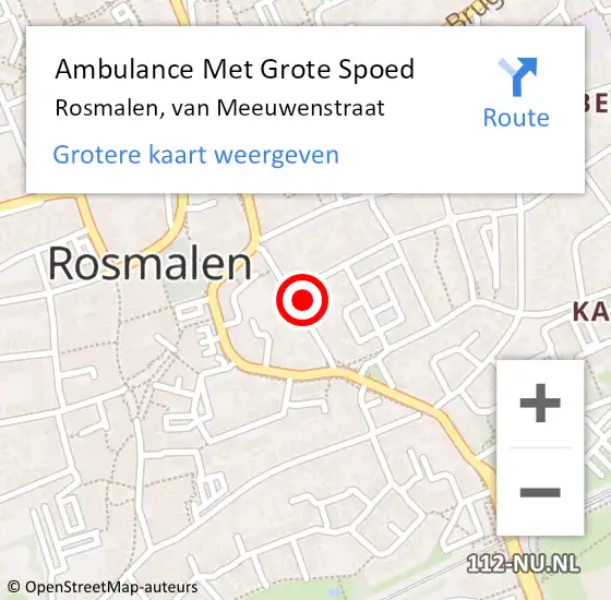 Locatie op kaart van de 112 melding: Ambulance Met Grote Spoed Naar Rosmalen, van Meeuwenstraat op 13 december 2017 12:56