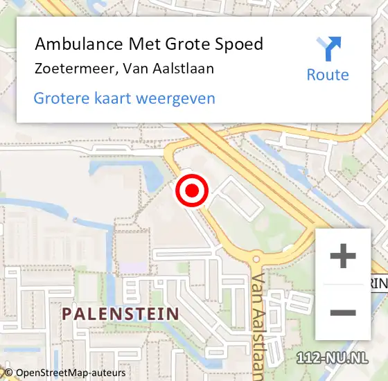 Locatie op kaart van de 112 melding: Ambulance Met Grote Spoed Naar Zoetermeer, van Aalstlaan op 13 december 2017 14:56