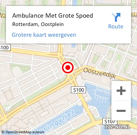 Locatie op kaart van de 112 melding: Ambulance Met Grote Spoed Naar Rotterdam, Oostplein op 13 december 2017 16:14
