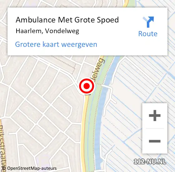 Locatie op kaart van de 112 melding: Ambulance Met Grote Spoed Naar Haarlem, Vondelweg op 13 december 2017 16:56