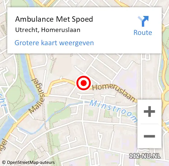 Locatie op kaart van de 112 melding: Ambulance Met Spoed Naar Utrecht, Homeruslaan op 13 december 2017 16:57