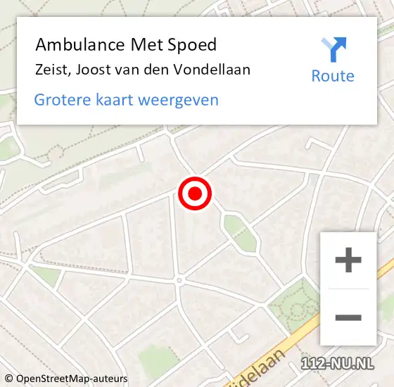 Locatie op kaart van de 112 melding: Ambulance Met Spoed Naar Zeist, Joost van den Vondellaan op 13 december 2017 17:24