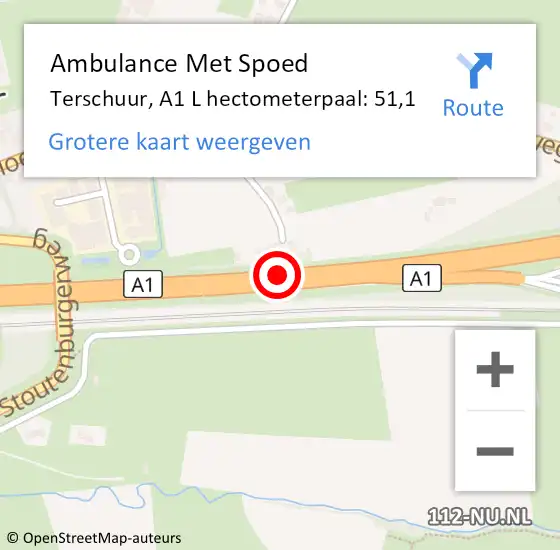 Locatie op kaart van de 112 melding: Ambulance Met Spoed Naar Terschuur, A1 R hectometerpaal: 52,2 op 13 december 2017 18:08