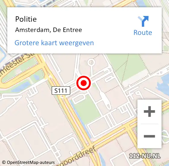 Locatie op kaart van de 112 melding: Politie Amsterdam, De Entree op 13 december 2017 18:23
