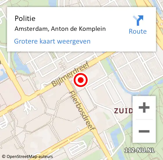 Locatie op kaart van de 112 melding: Politie Amsterdam, Anton de Komplein op 13 december 2017 19:10