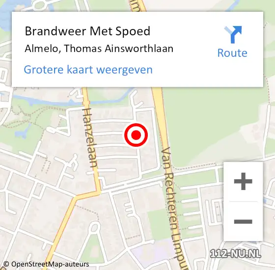 Locatie op kaart van de 112 melding: Brandweer Met Spoed Naar Almelo, Thomas Ainsworthlaan op 13 december 2017 20:01