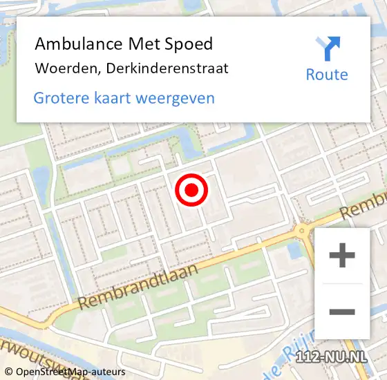 Locatie op kaart van de 112 melding: Ambulance Met Spoed Naar Woerden, Derkinderenstraat op 13 december 2017 20:18