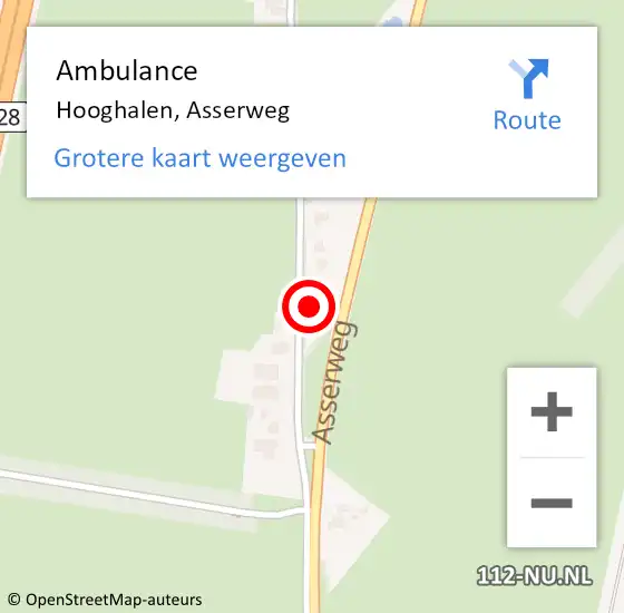 Locatie op kaart van de 112 melding: Ambulance Hooghalen, Asserweg op 9 februari 2014 21:26