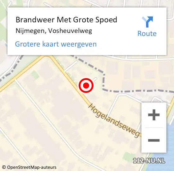 Locatie op kaart van de 112 melding: Brandweer Met Grote Spoed Naar Nijmegen, Vosheuvelweg op 13 december 2017 20:48