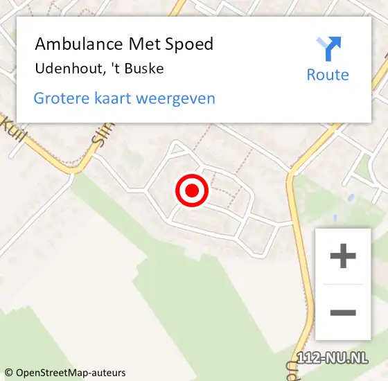 Locatie op kaart van de 112 melding: Ambulance Met Spoed Naar Udenhout, 't Buske op 13 december 2017 21:02