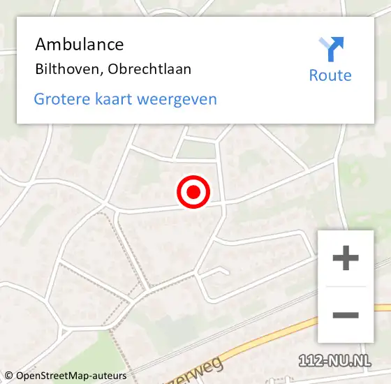 Locatie op kaart van de 112 melding: Ambulance Bilthoven, Obrechtlaan op 13 december 2017 21:15