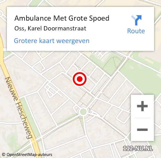 Locatie op kaart van de 112 melding: Ambulance Met Grote Spoed Naar Oss, Karel Doormanstraat op 13 december 2017 21:18
