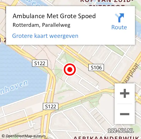 Locatie op kaart van de 112 melding: Ambulance Met Grote Spoed Naar Rotterdam, Parallelweg op 13 december 2017 21:19