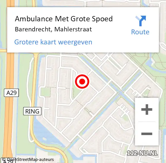 Locatie op kaart van de 112 melding: Ambulance Met Grote Spoed Naar Barendrecht, Mahlerstraat op 13 december 2017 21:23