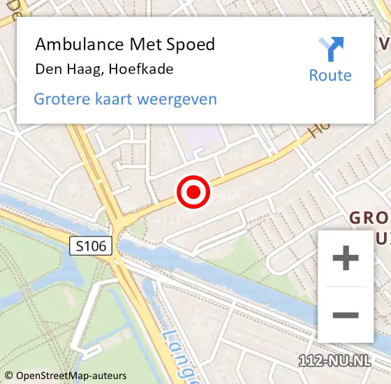 Locatie op kaart van de 112 melding: Ambulance Met Spoed Naar Den Haag, Hoefkade op 13 december 2017 21:26