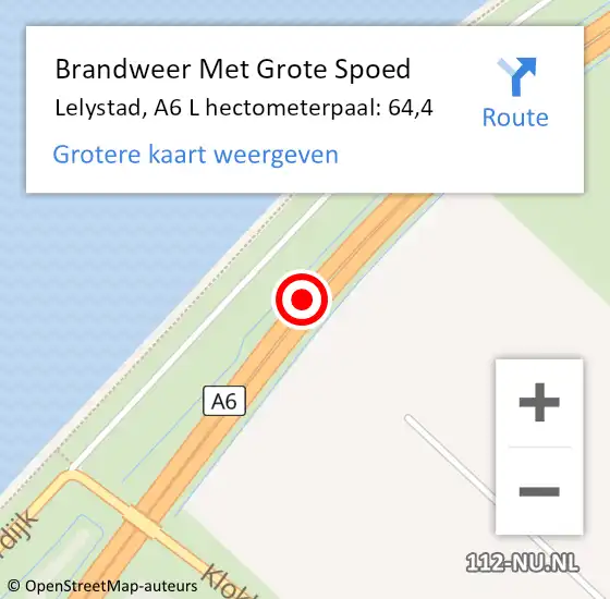 Locatie op kaart van de 112 melding: Brandweer Met Grote Spoed Naar Lelystad, A6 L hectometerpaal: 64,4 op 13 december 2017 22:40
