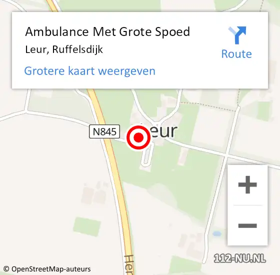 Locatie op kaart van de 112 melding: Ambulance Met Grote Spoed Naar Leur, Ruffelsdijk op 13 december 2017 23:13