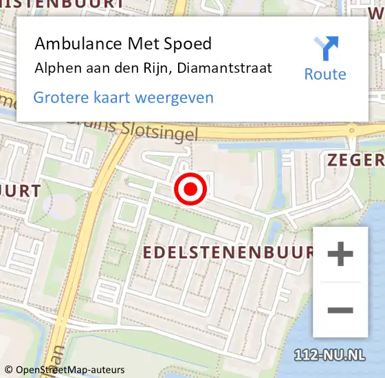 Locatie op kaart van de 112 melding: Ambulance Met Spoed Naar Alphen aan den Rijn, Diamantstraat op 14 december 2017 01:34