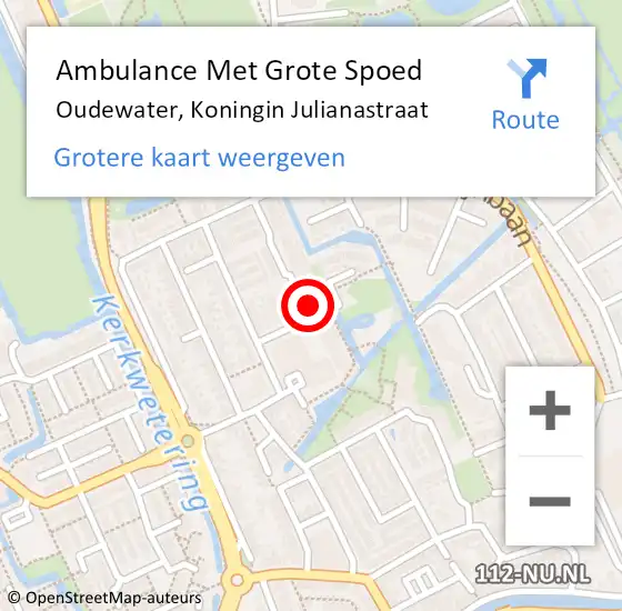 Locatie op kaart van de 112 melding: Ambulance Met Grote Spoed Naar Oudewater, Koningin Julianastraat op 14 december 2017 03:45