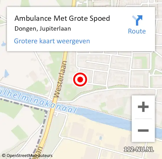 Locatie op kaart van de 112 melding: Ambulance Met Grote Spoed Naar Dongen, Jupiterlaan op 14 december 2017 04:40