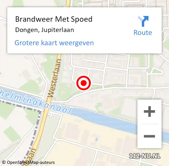 Locatie op kaart van de 112 melding: Brandweer Met Spoed Naar Dongen, Jupiterlaan op 14 december 2017 05:08