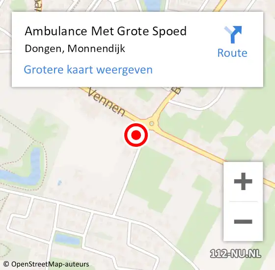 Locatie op kaart van de 112 melding: Ambulance Met Grote Spoed Naar Dongen, Monnendijk op 14 december 2017 07:32