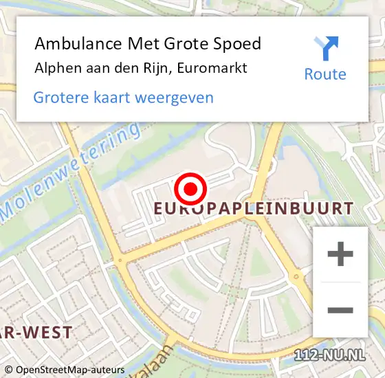 Locatie op kaart van de 112 melding: Ambulance Met Grote Spoed Naar Alphen aan den Rijn, Euromarkt op 14 december 2017 08:06