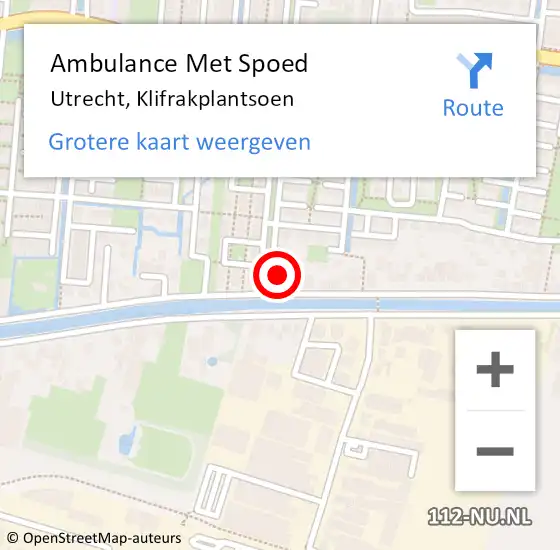 Locatie op kaart van de 112 melding: Ambulance Met Spoed Naar Utrecht, Klifrakplantsoen op 14 december 2017 08:25