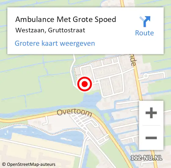 Locatie op kaart van de 112 melding: Ambulance Met Grote Spoed Naar Westzaan, Gruttostraat op 14 december 2017 08:51