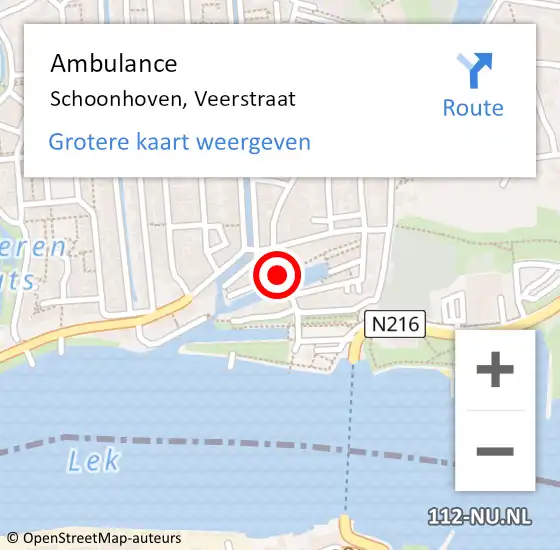 Locatie op kaart van de 112 melding: Ambulance Schoonhoven, Veerstraat op 14 december 2017 09:06