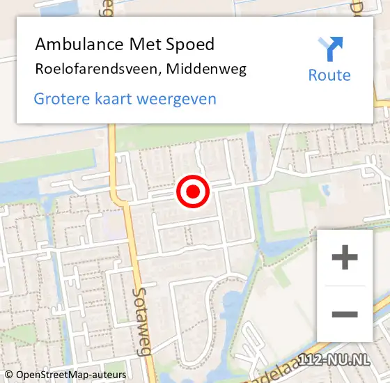 Locatie op kaart van de 112 melding: Ambulance Met Spoed Naar Roelofarendsveen, Middenweg op 14 december 2017 10:31