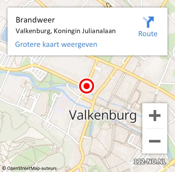 Locatie op kaart van de 112 melding: Brandweer Valkenburg, Koningin Julianalaan op 14 december 2017 10:54