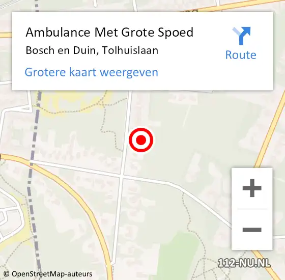 Locatie op kaart van de 112 melding: Ambulance Met Grote Spoed Naar Bosch en Duin, Tolhuislaan op 14 december 2017 11:00