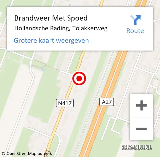 Locatie op kaart van de 112 melding: Brandweer Met Spoed Naar Hollandsche Rading, Tolakkerweg op 9 februari 2014 22:56