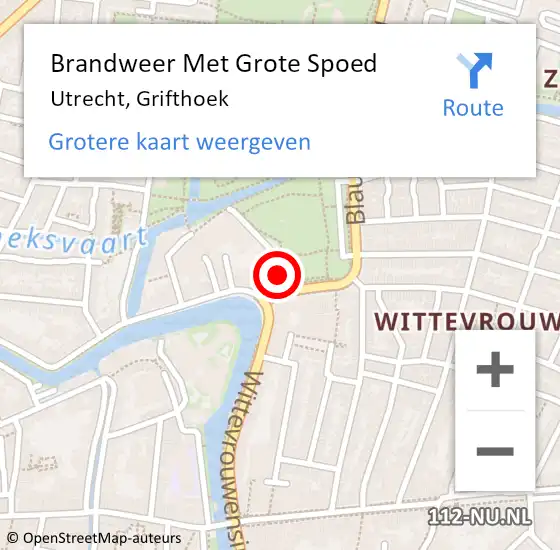 Locatie op kaart van de 112 melding: Brandweer Met Grote Spoed Naar Utrecht, Grifthoek op 14 december 2017 11:41