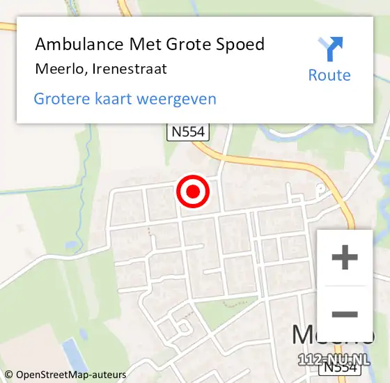 Locatie op kaart van de 112 melding: Ambulance Met Grote Spoed Naar Meerlo, Irenestraat op 14 december 2017 11:52