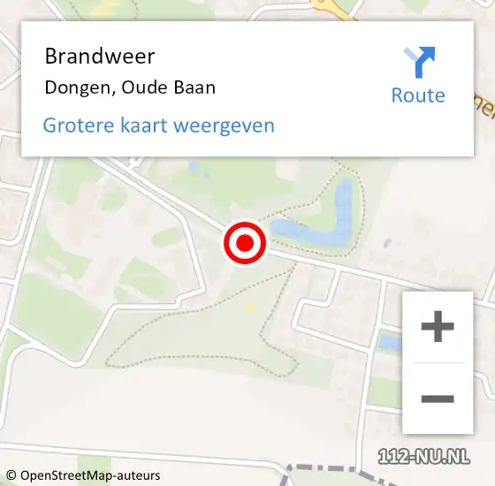 Locatie op kaart van de 112 melding: Brandweer Dongen, Oude Baan op 14 december 2017 11:52