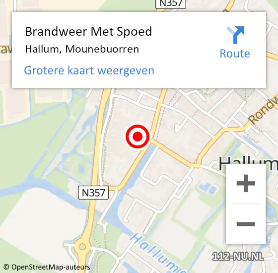 Locatie op kaart van de 112 melding: Brandweer Met Spoed Naar Hallum, Mounebuorren op 14 december 2017 12:20